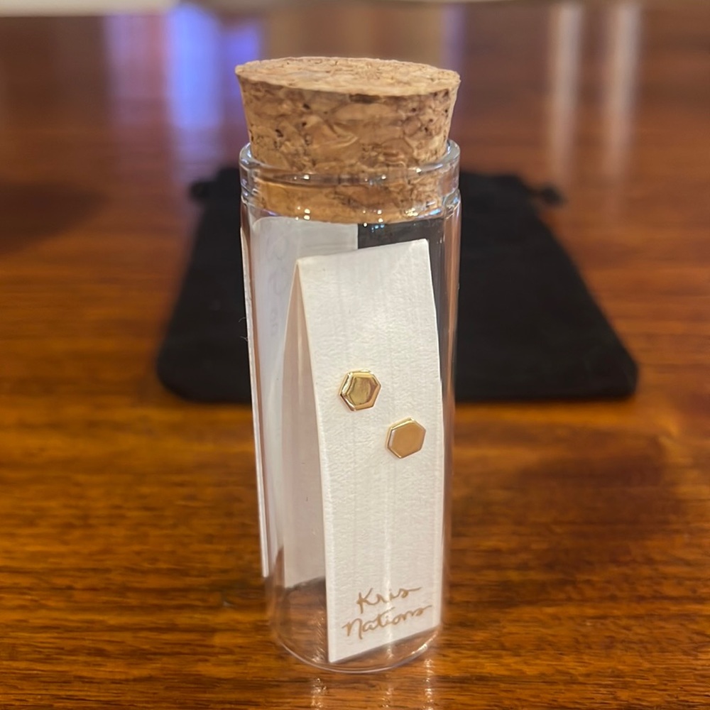 Kris Nations gold hexagonal studs